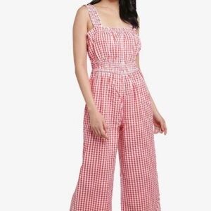 SINCERELY JULES Women’s Red White Gingham Check Romper Jumpsuit Pockets Size S